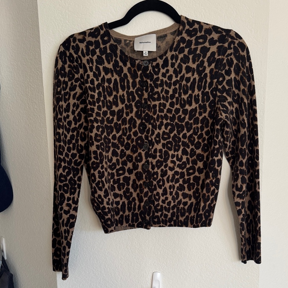 Reformation Tan and Black Leopard Cardigan